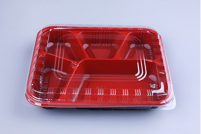 彩色PP快餐店外卖饭盒方形五格一次性盖浇饭快餐塑料盒